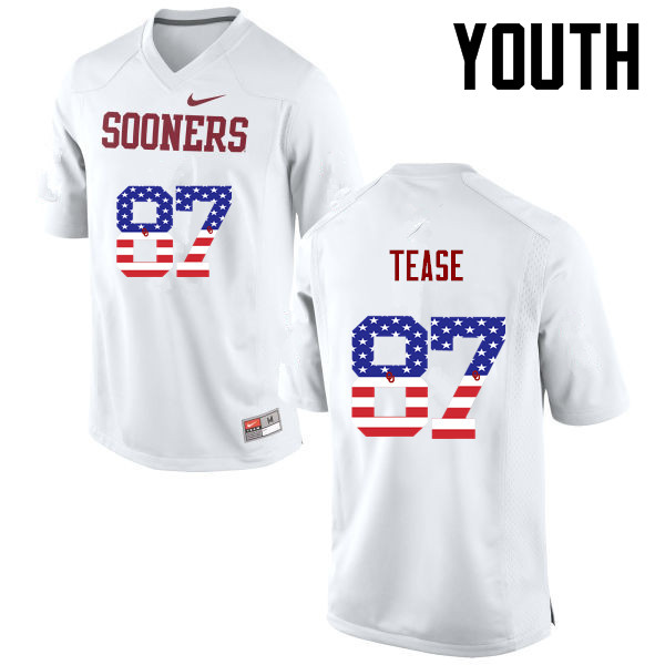 Youth Oklahoma Sooners #87 Myles Tease College Football USA Flag Fashion Jerseys-White - Click Image to Close